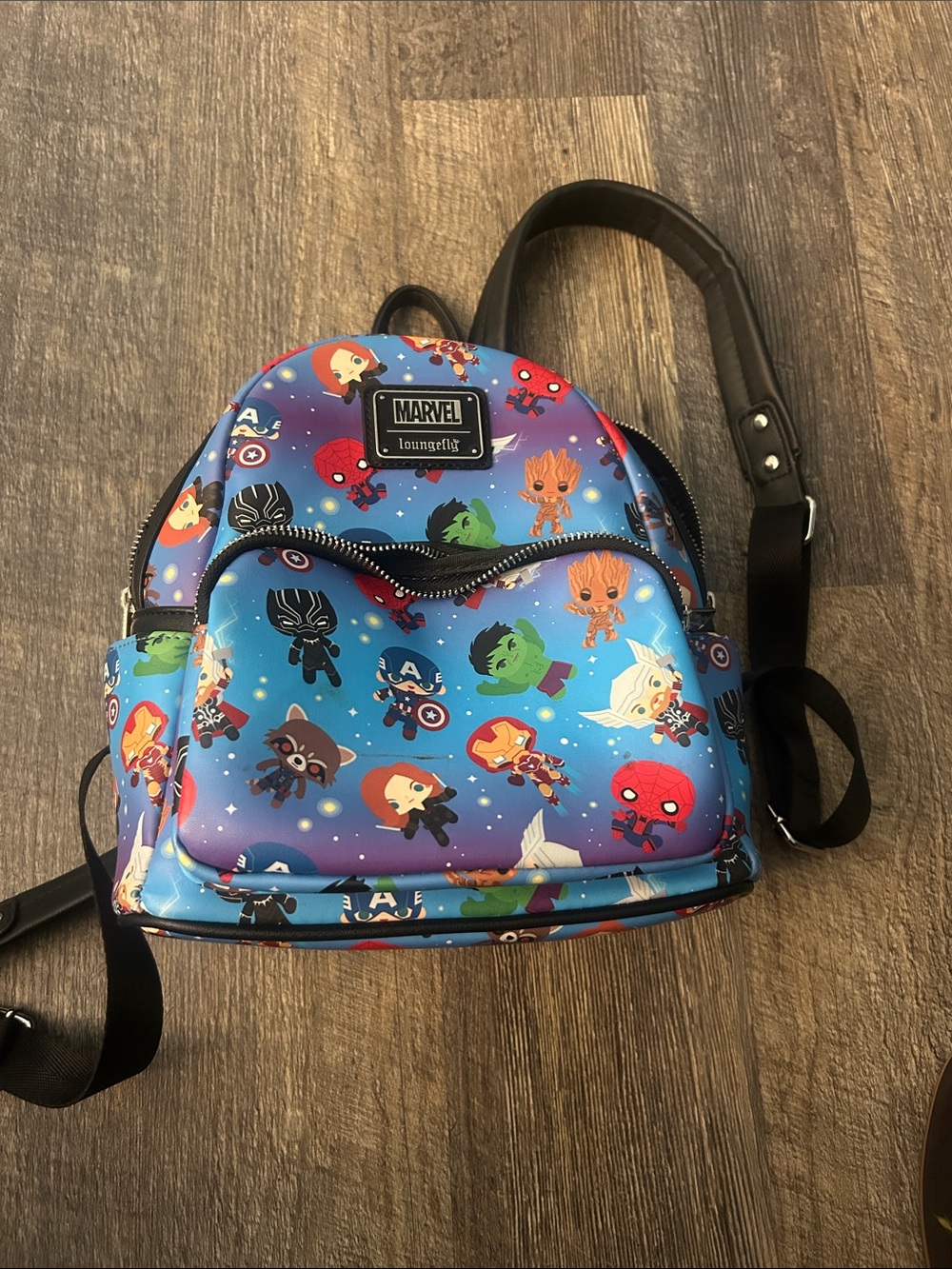Loungefly Marvel Kids Mini Backpack in Blue with Multicolor Character Print